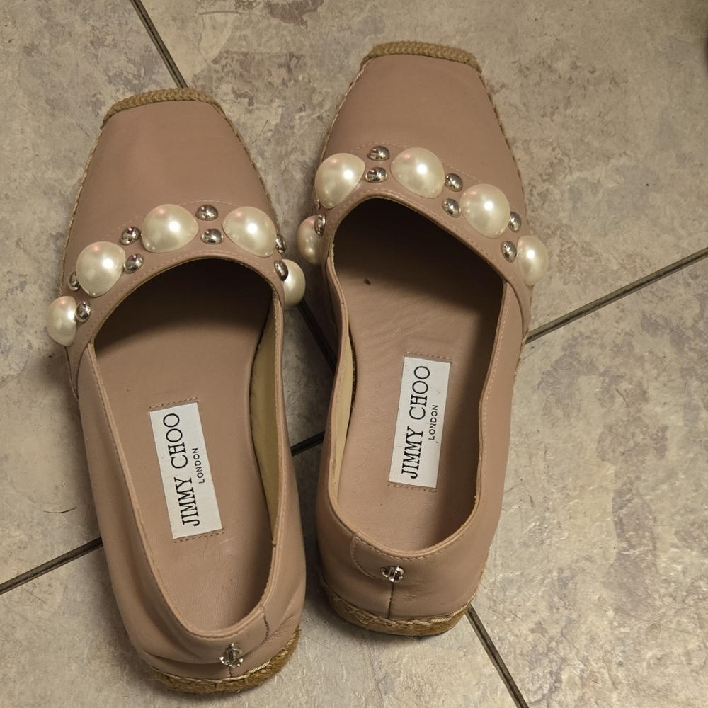 Jimmy Choo Blush Espadrilles with Pearl Accents